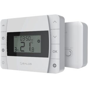 Termostat programabil fara fir Salus pentru centrala DT500RF, functie vacanta, functie sleep, auto/manual, afisaj LCD