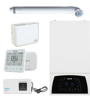 Set Centrala termica Motan Condens +100, 25kw + Stabilizator cu releu slim 500VA 300W + garantie 7 ani + TERMOSTAT SMART TH617-WRTS